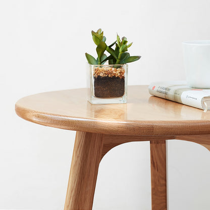 Round Solid Oak Side Table, Natural Finish