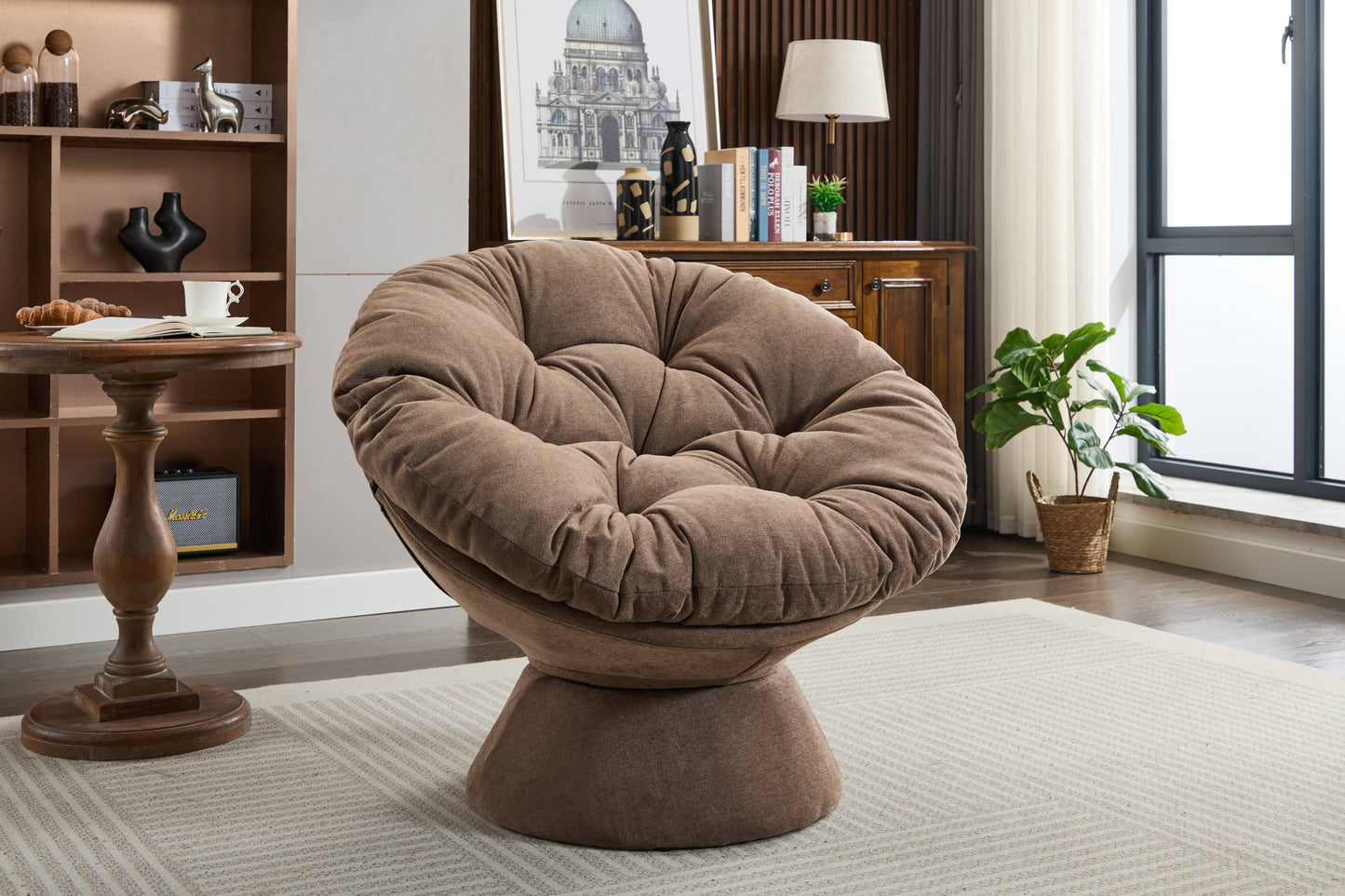 Oversized Papasan Swivel Accent Chair, Brown