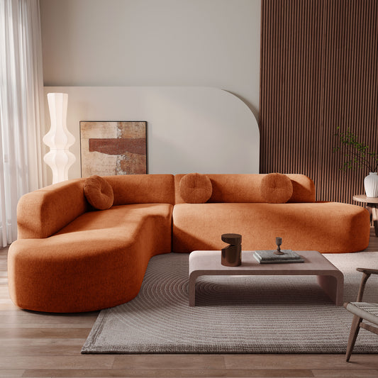 122” Modern Curved 4-Seat Sectional With Accent Pillows, Burnt Orange