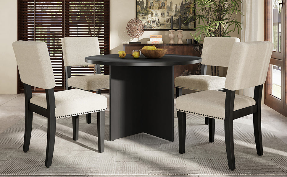 Modern 5-Piece Round Dining Table Set, Black