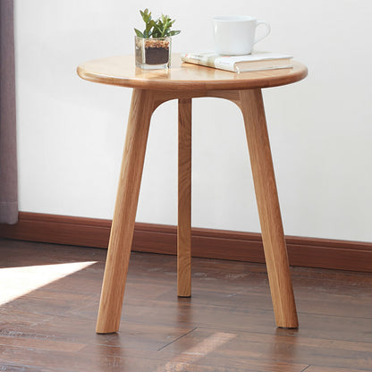 Round Solid Oak Side Table, Natural Finish