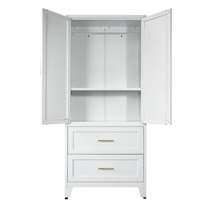 Harper Tall Storage Wardrobe with Drawers, White