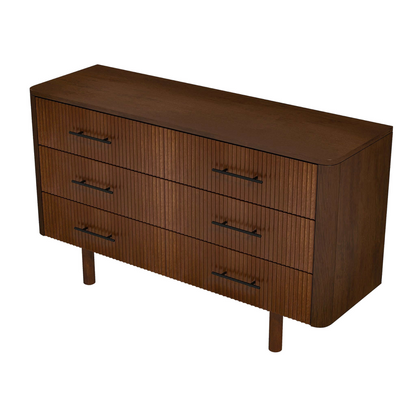 Maren Fluted Walnut 6-Drawer Dresser