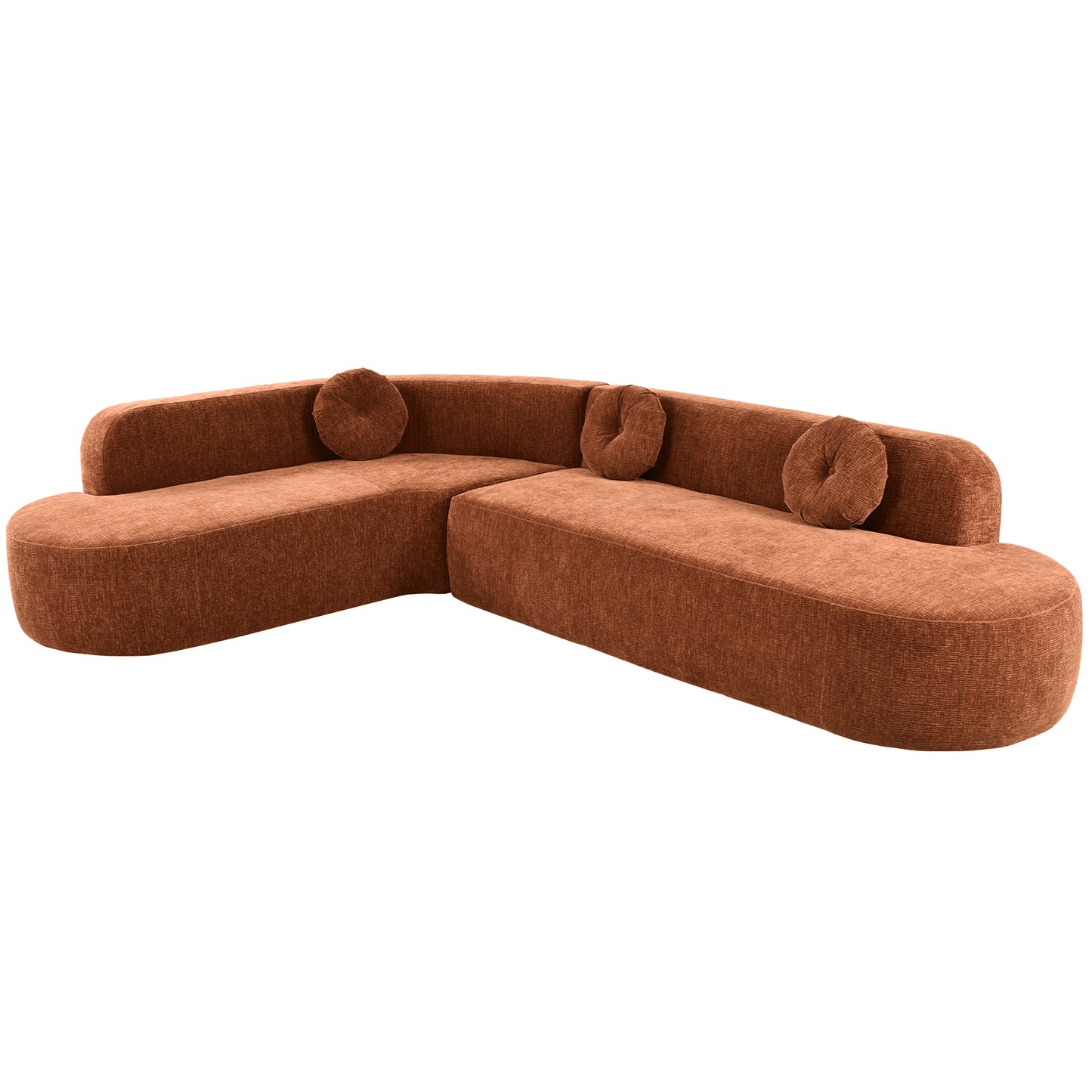 122” Modern Curved 4-Seat Sectional With Accent Pillows, Burnt Orange