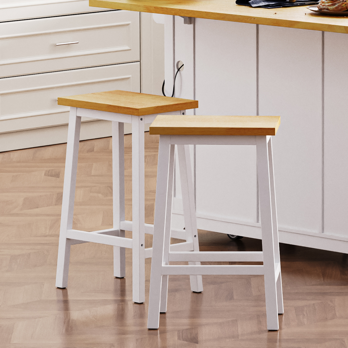 Harbor Solid Wood White Counter Stools, Set of 2
