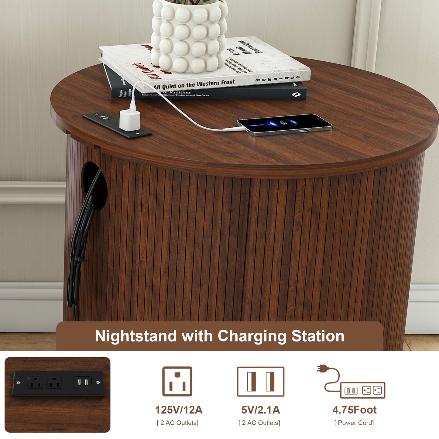 Marlowe Mid-Century Cylinder End Table