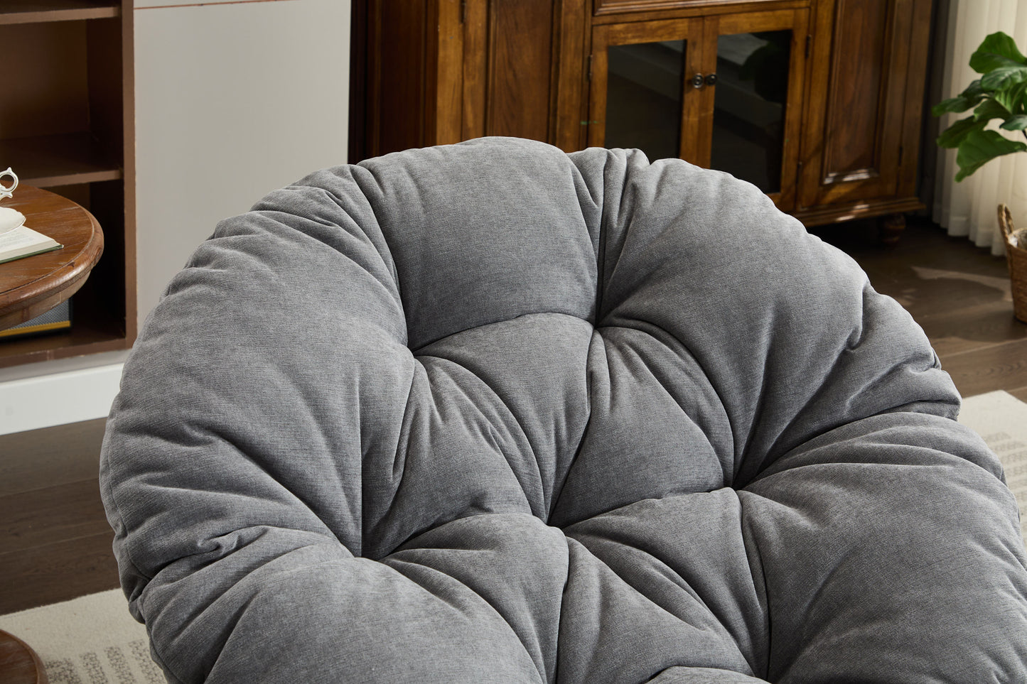 Oversized Papasan Swivel Accent Chair, Grey