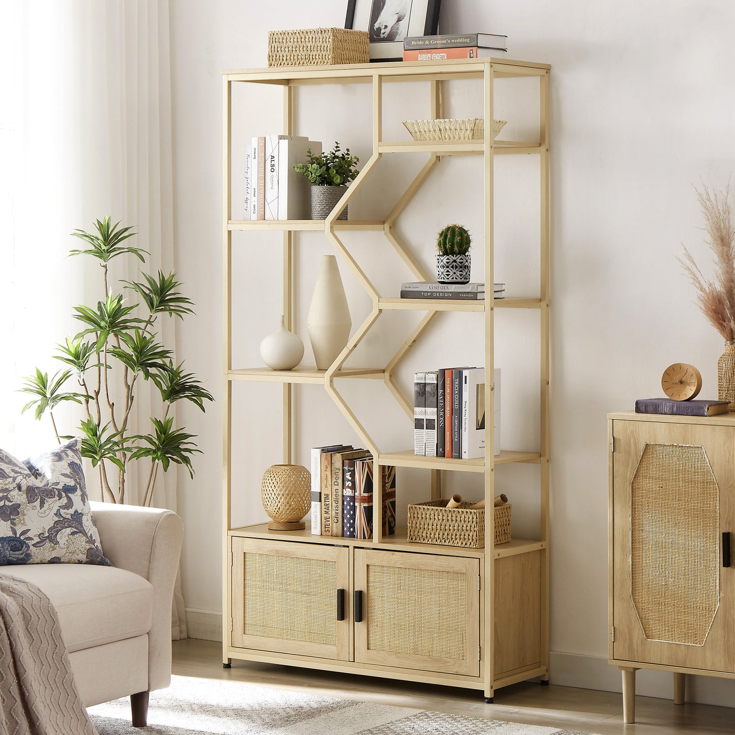 7-Tiered Rattan Bookshelf