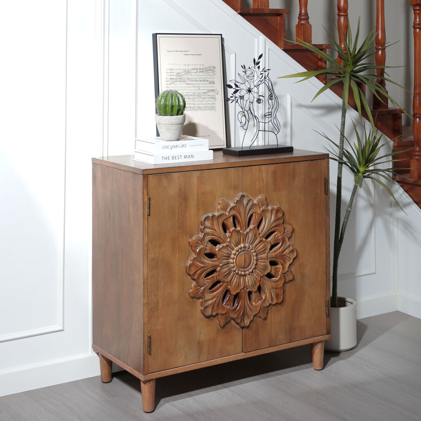 Maris Hand-Carved Rosette Wood Cabinet