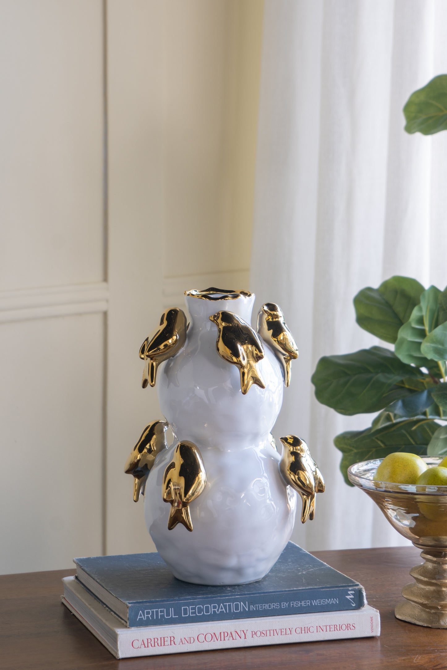 Aurelian Bird-Embellished Ceramic Vase