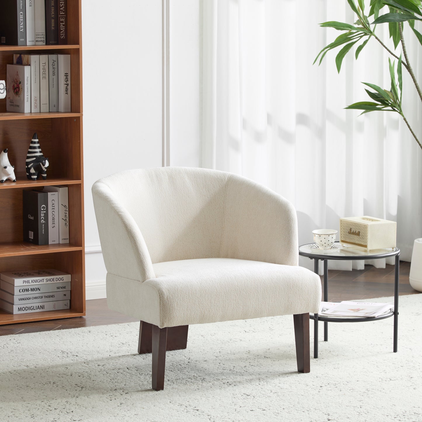 Noah Curved Accent Chair, Beige