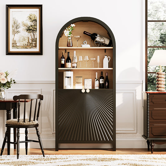 Mid-Century Arched Black Bookcase