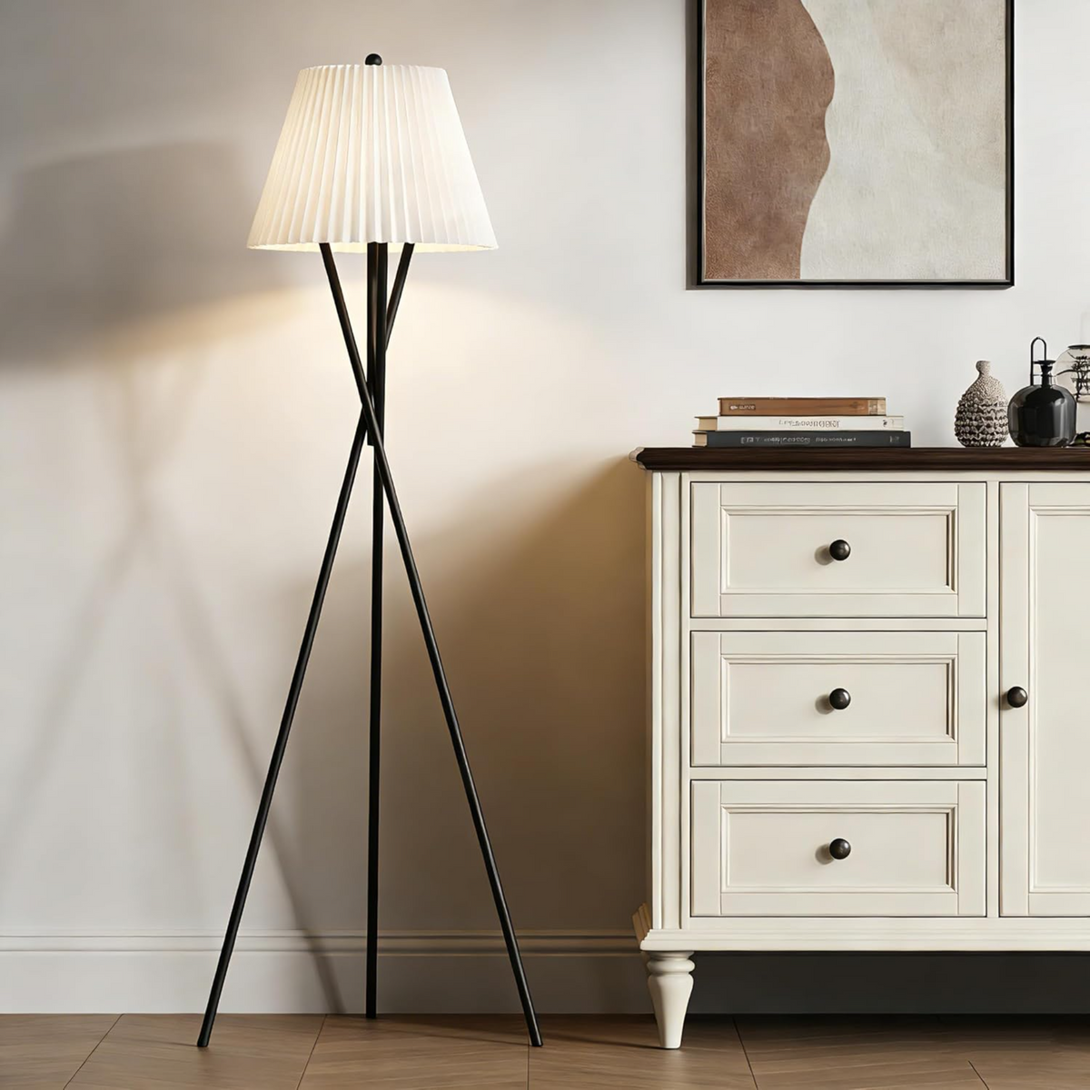 Elara Pleated Tripod Floor Lamp
