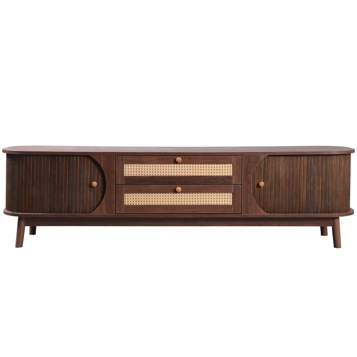 Milo Fluted Rattan Media Credenza, Walnut Brown