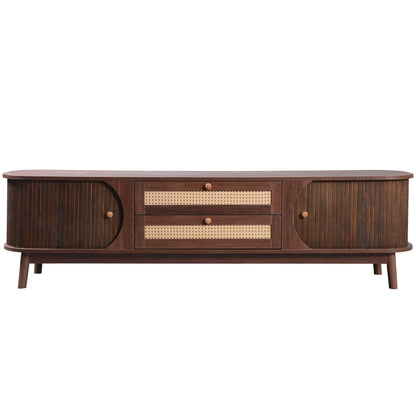 Milo Fluted Rattan Media Credenza, Walnut Brown