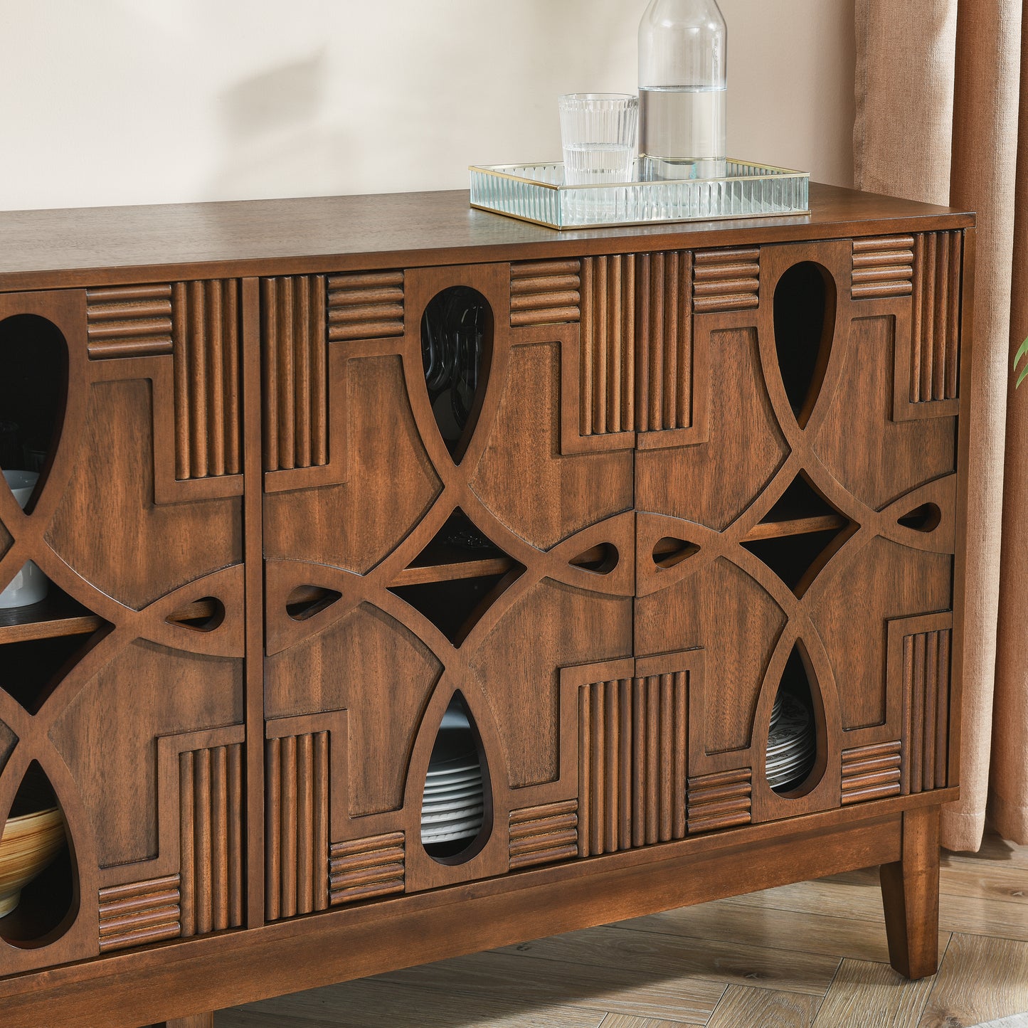 Aven Carved Walnut Sideboard Cabinet