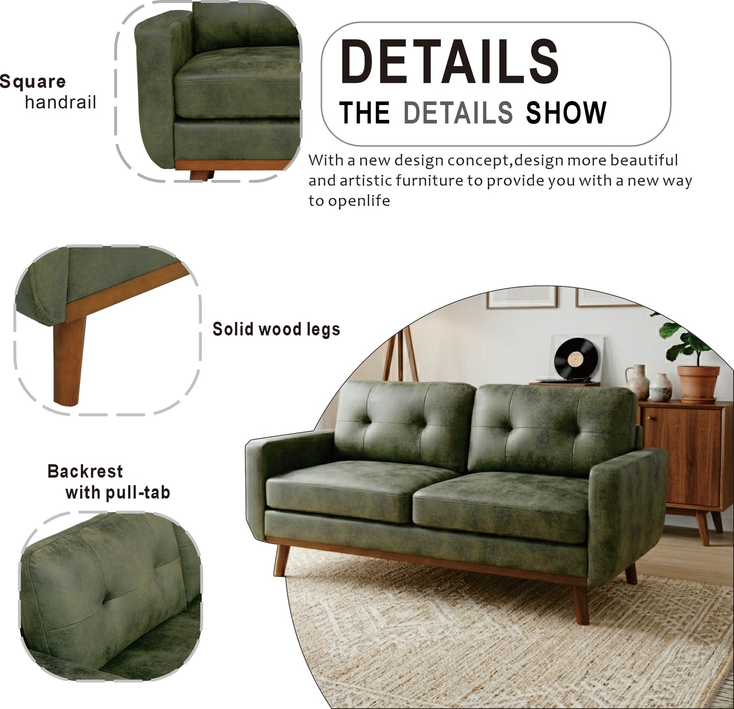Hayes Tufted Olive Green Sofa