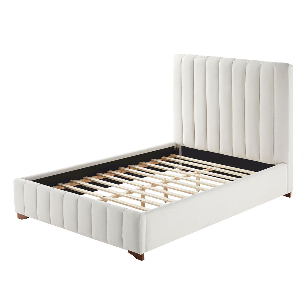 Beark Upholstered Full Size Bed Frame, White