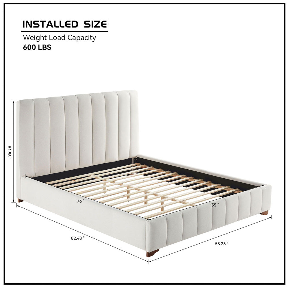 Beark Upholstered Full Size Bed Frame, White