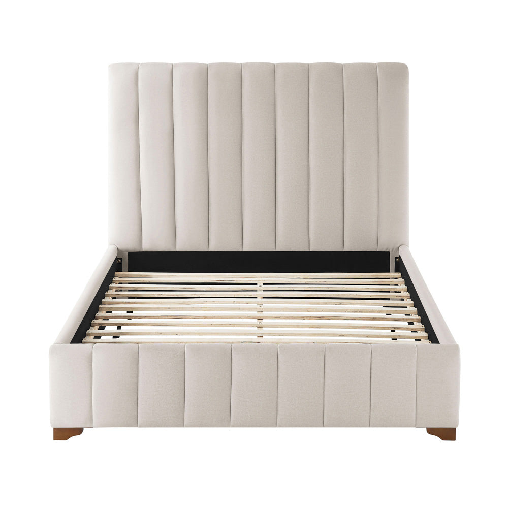 Beark Upholstered Full Size Bed Frame, White