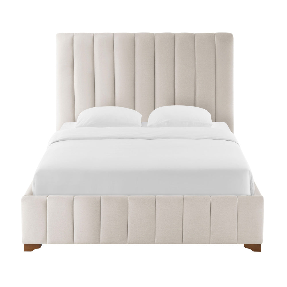 Beark Upholstered Full Size Bed Frame, White