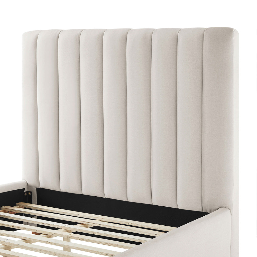 Beark Upholstered Full Size Bed Frame, White
