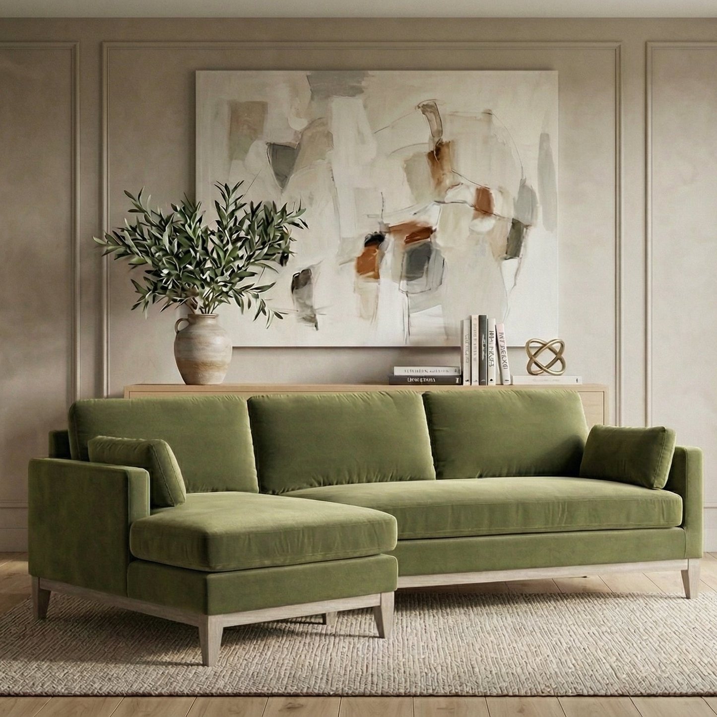 Knox Reversible Chaise Sectional Sofa (89") – Olive Green