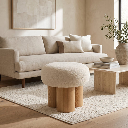Mushroom Sculptural Bouclé Accent Stool, Beige