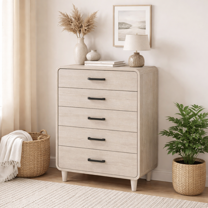 Elara 5-Drawer Chest, Sun Bleached Finish