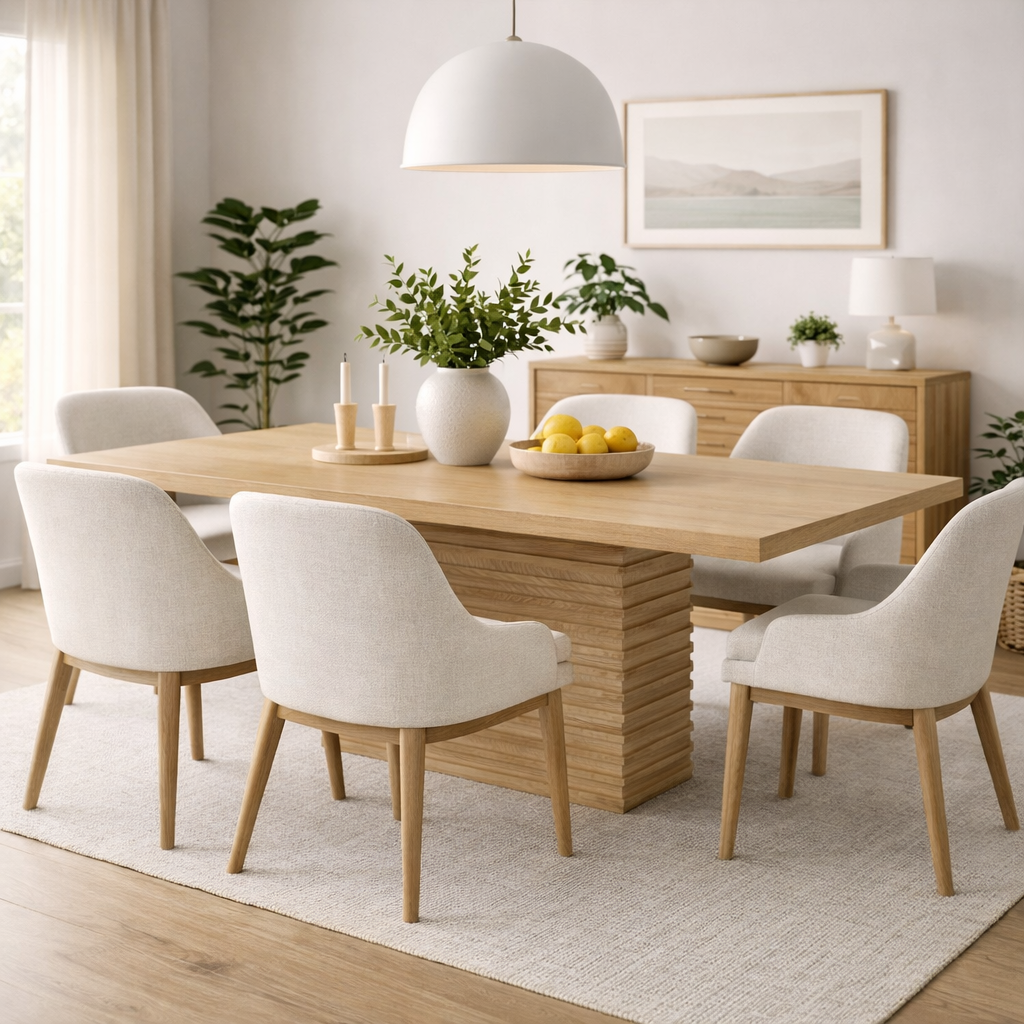 Coad Sculpted Base Dining Table, Natural – roomoneast