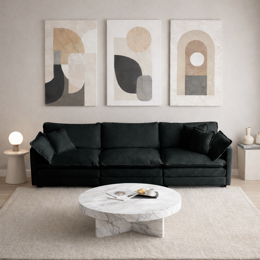 Novah Deep Lounge Chenille Sofa, Black