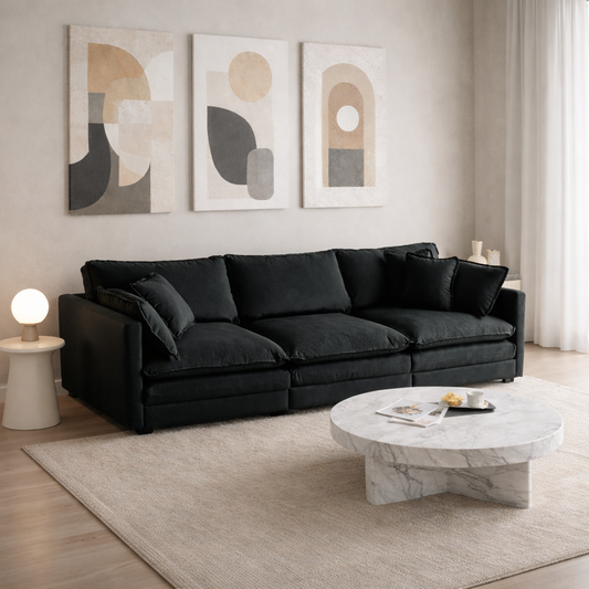 Novah Deep Lounge Chenille Sofa, Black