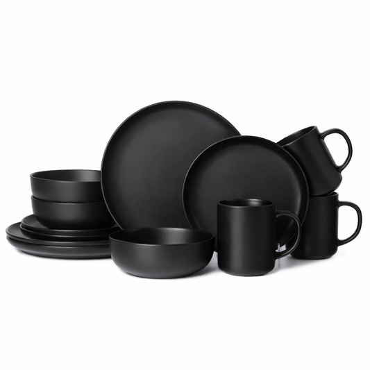 Virelli Matte Stoneware Dinnerware Set (12-Piece), Black