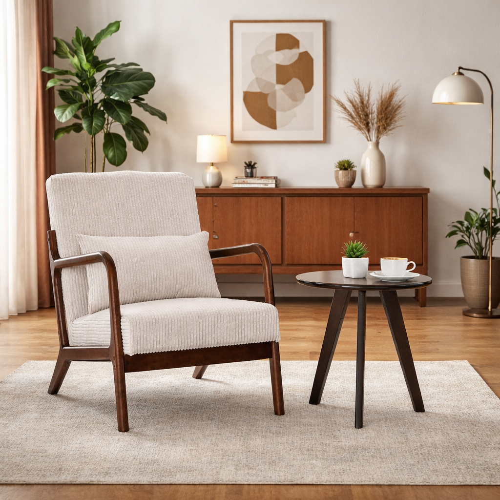 Aska Lounge Chair and Side Table Set, Walnut