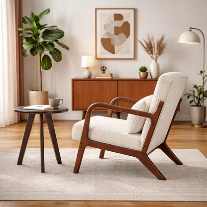 Aska Lounge Chair and Side Table Set, Walnut