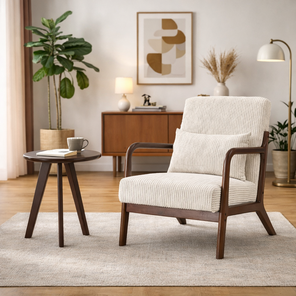 Aska Lounge Chair and Side Table Set, Walnut