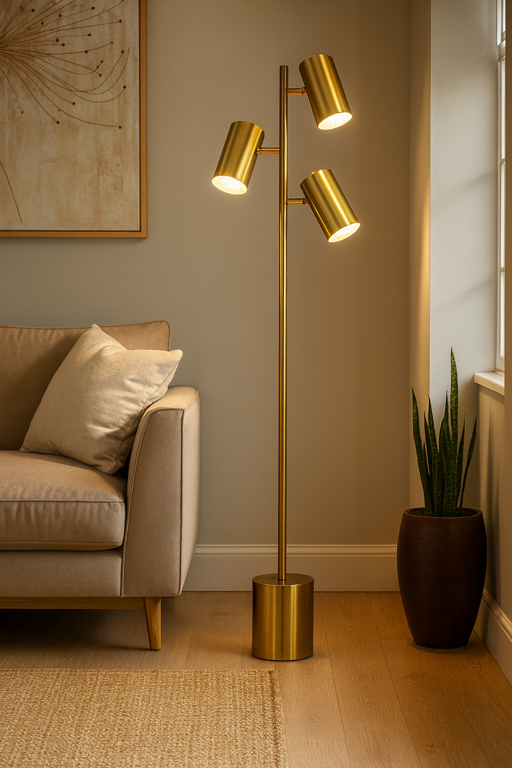 Harmony Brassed Gold Triple Spot Floor Lamp