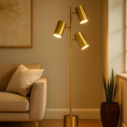 Harmony Brassed Gold Triple Spot Floor Lamp