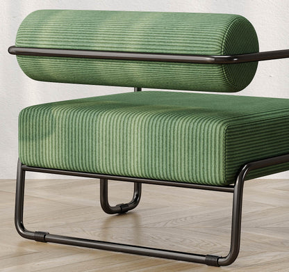 Sculptural Metal Frame Lounge Chair – Olive Corduroy