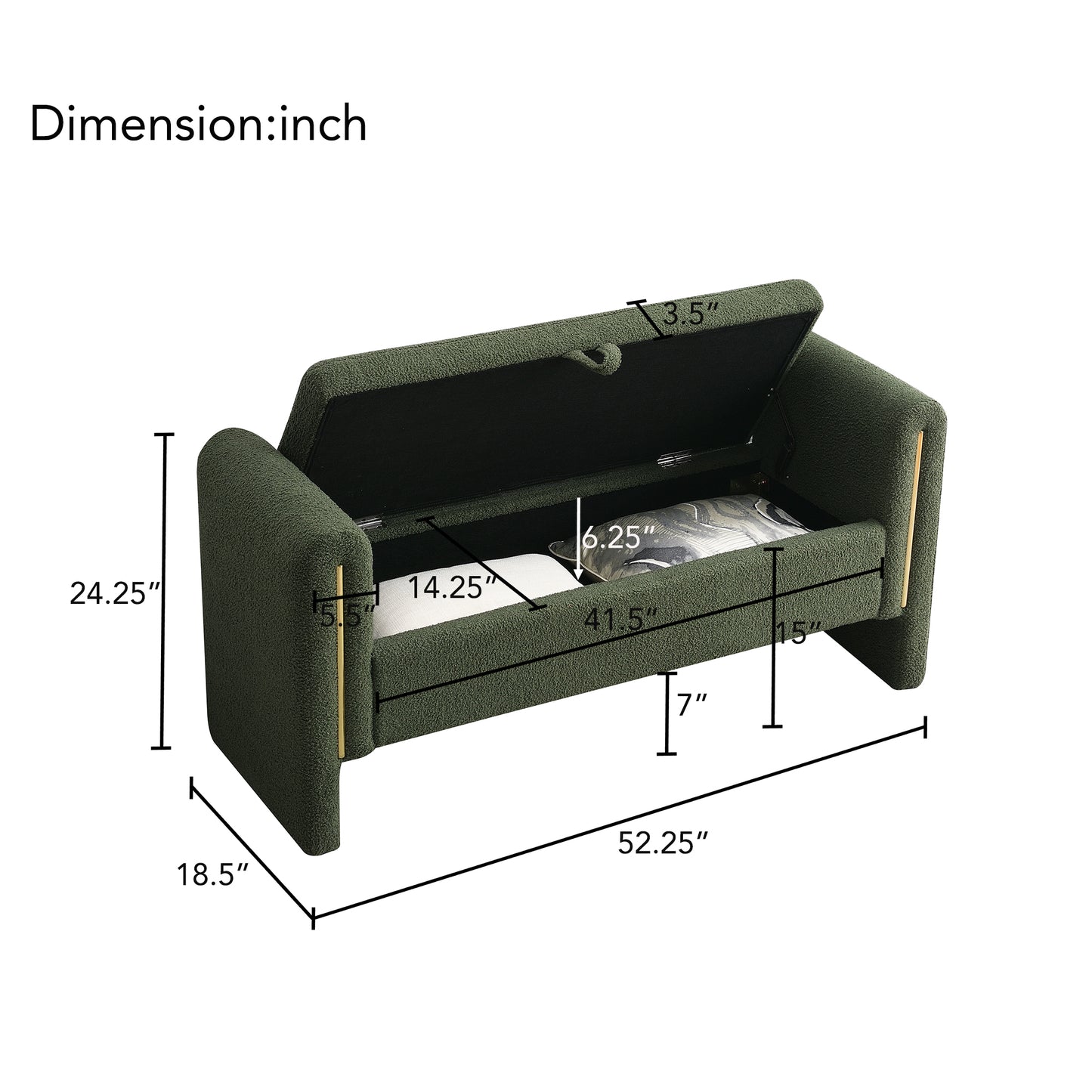 Marlowe Teddy Storage Bench, Olive Green