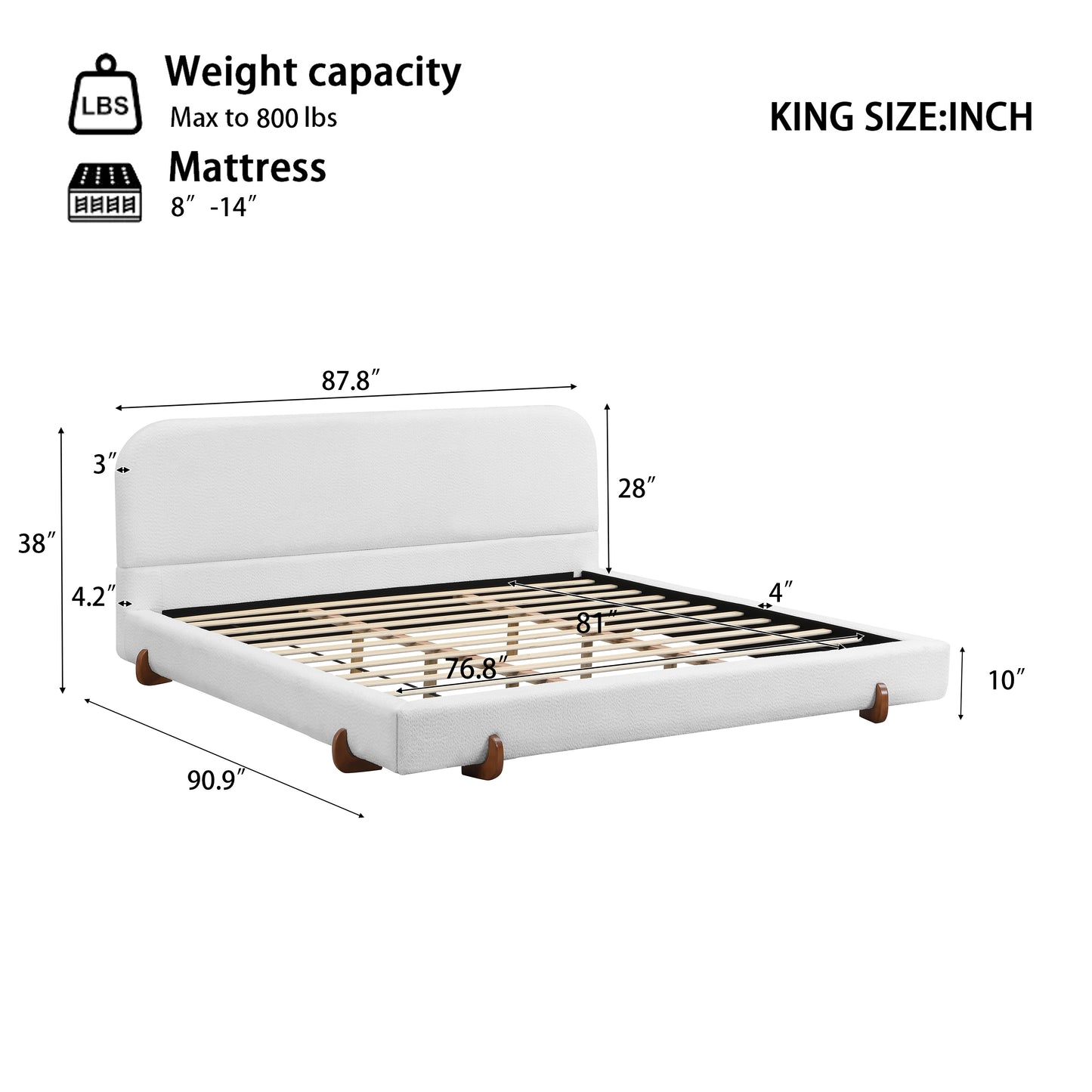 Luna Velvet Platform King Bed, Soft White