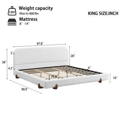 Luna Velvet Platform King Bed, Soft White