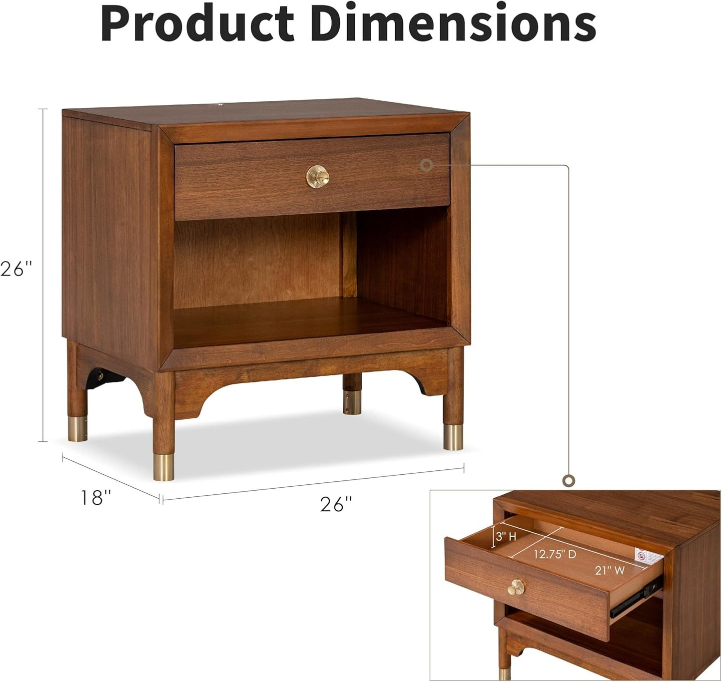 Bennett Mid-Century Nightstand, Walnut