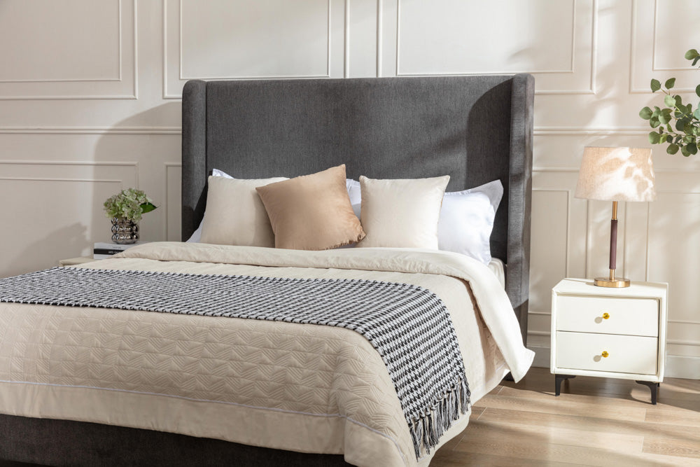 Harper Upholstered Queen Bed, Dark Gray