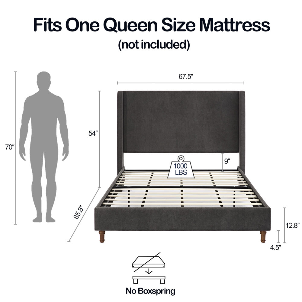 Harper Upholstered Queen Bed, Dark Gray