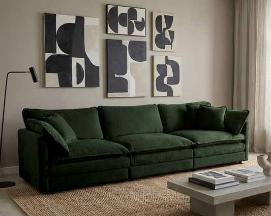 Novah Deep Lounge Chenille Sofa, Green