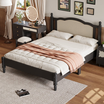 Maribel Rattan Platform Queen Bed, Black