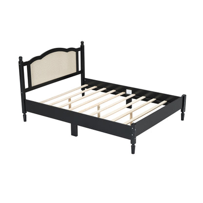 Maribel Rattan Platform Queen Bed, Black