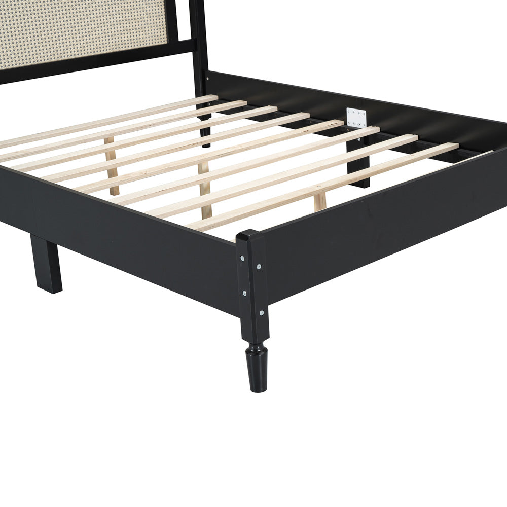 Jusu Rattan Headboard Queen Sized Bed, Black