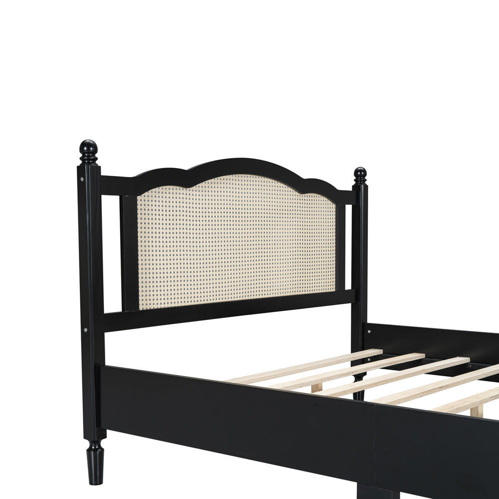 Jusu Rattan Headboard Queen Sized Bed, Black